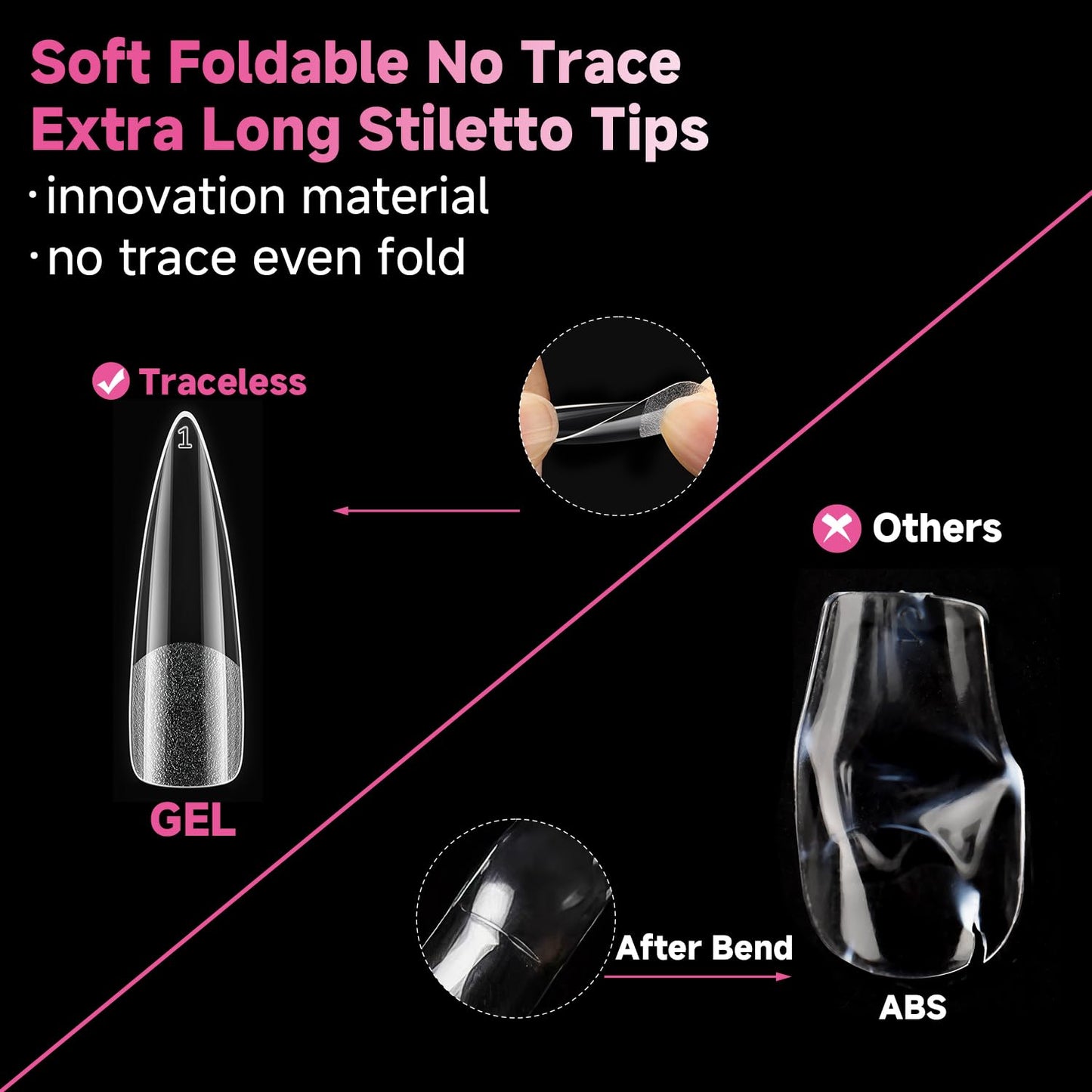 UNA GELLA Halloween XXL Stiletto Nail Tips, 312pcs Pre-Shape Extra Long Stiletto Nails Tips Pre Etched Full Cover No Need File Clear Fake Nails for Party DIY Art Salon 12 Sizes