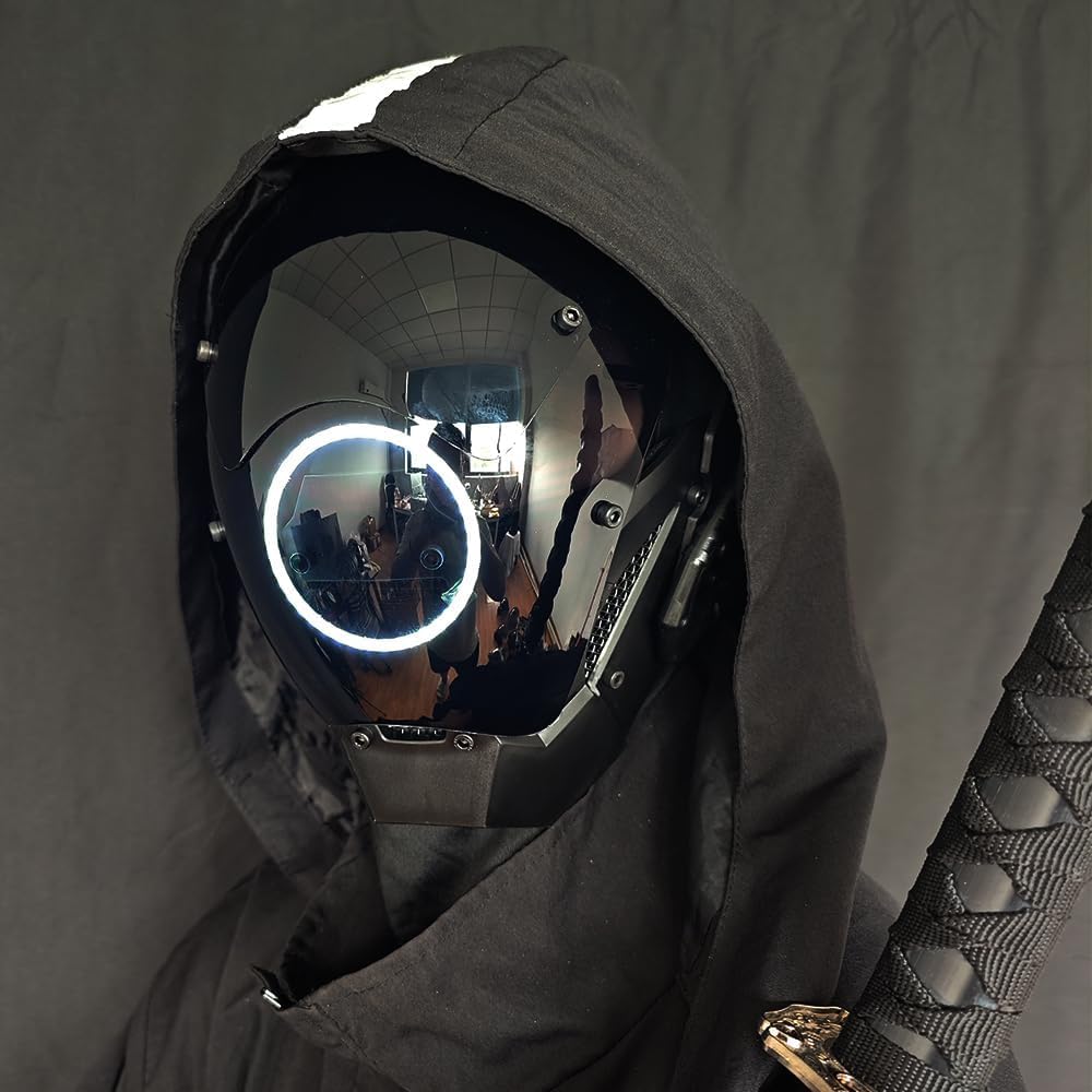 KYEDAY Punk Mask Cosplay for Men, LED Round Light Mask for Women Cosplay Halloween Fit Party Music Festival Accessories