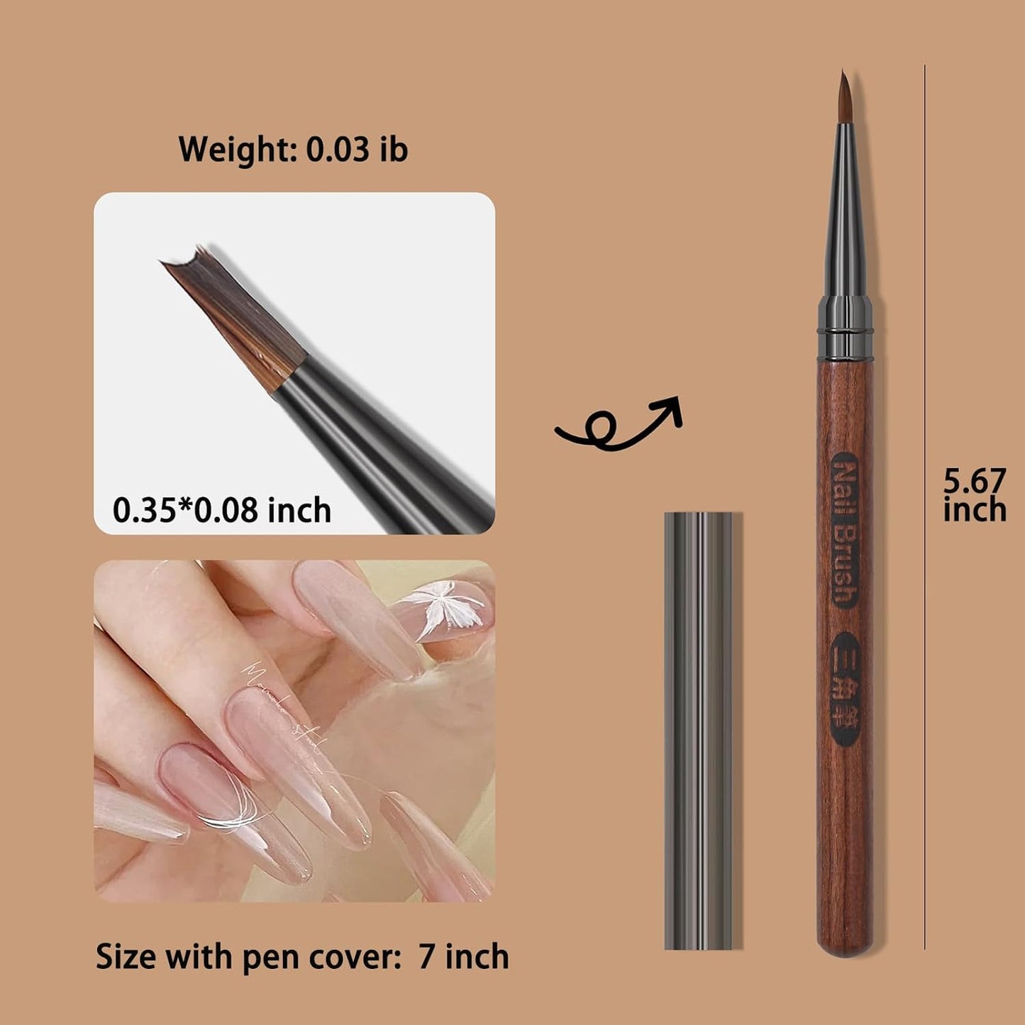 Nail Brush for Drawing Petals and Butterflies, Watercolor Paint Brushes for Oil Painting, Acrylic Paint Brushes（1 PACK） (Tan)