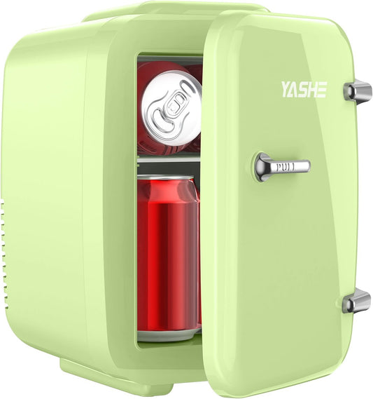 YASHE Mini Fridge for Bedroom, 4 Liter/6 Cans Small Refrigerator, 110V AC/ 12V DC Thermoelectric Cooler and Warmer for Drink Office Dorm Car, Green