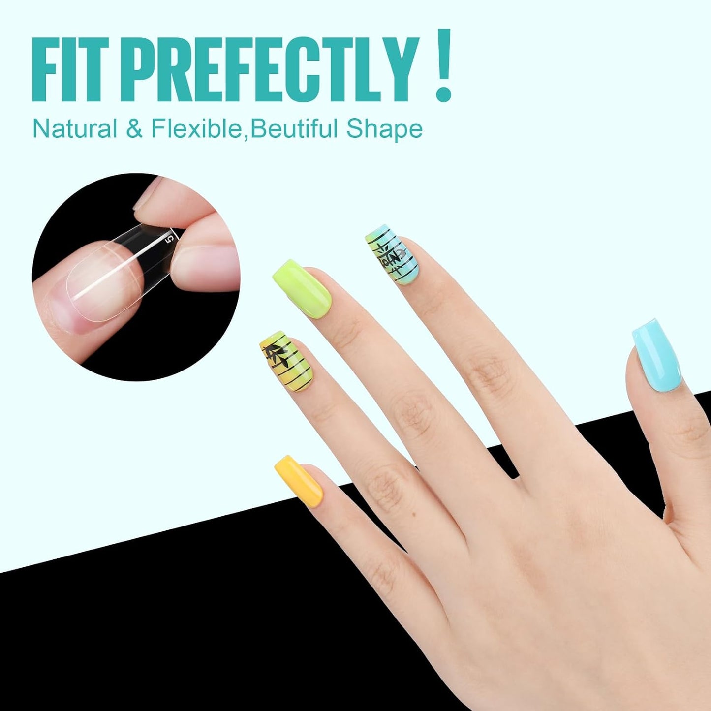 TOMICCA Fake Clear Nails, Short Square False Nail Tips, 216Pcs Nail Extension Tips for DIY Salon Gift