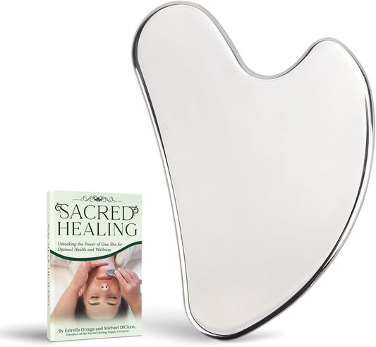 Sacred Healing Premium Stainless Steel Gua Sha Facial Tool – Enhance Beauty, Anti-Aging, Pain Relief, Lymphatic Drainage – Ideal for Home and Professional Use- Metal Gua Sha