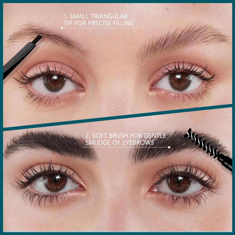 5 Pcs Waterproof Professional Makeup Micro Brow Pencil, Black Brow Kit with Eyebrow Brush, Ultra-Fine Mechanical Pencil, Eyebrow Pencils for Women, (C01#Black, 5Pcs)