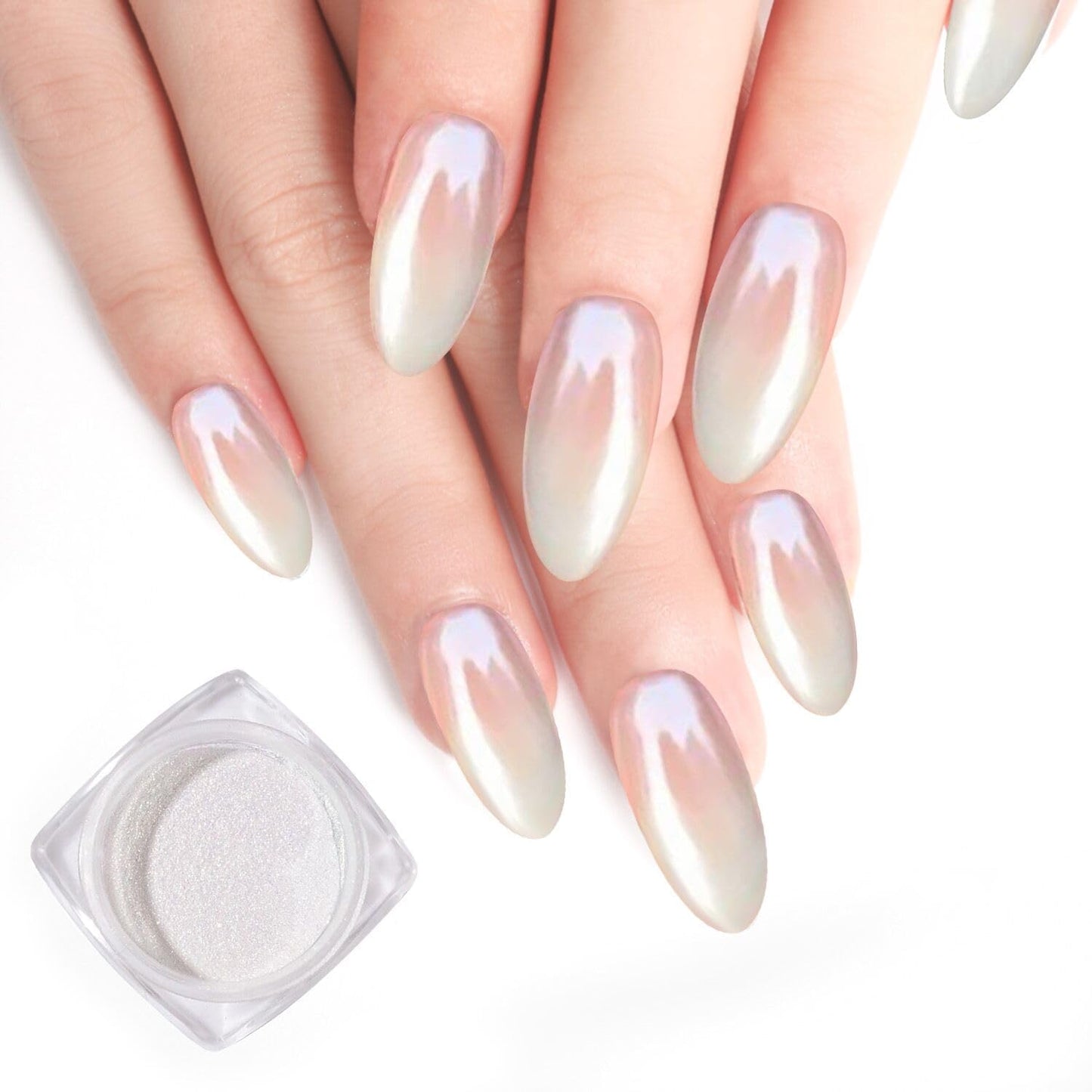 Pretty Diva White Pearl Chrome Nail Powder, Pearl Chrome Powder for Nail, Magic White Chrome Nail Powder