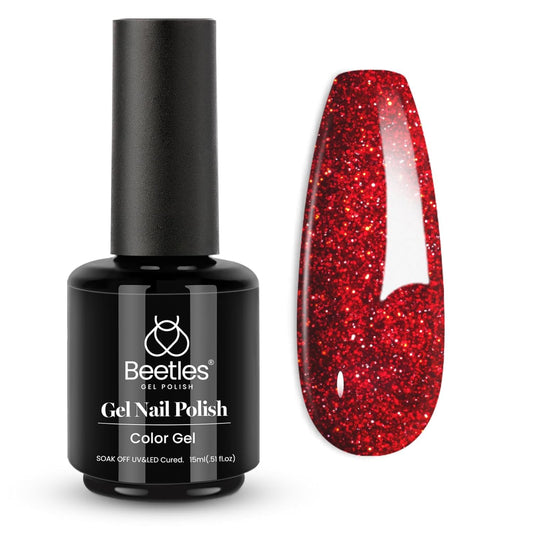 Beetles Glitter Red Gel Nail Polish Wine Red Shimmer Gel Polish 1Pcs 0.5Oz 15ml Soak Off UV LED Nail Lamp Nail Art Manicure Salon DIY Home Nail Design Decoration