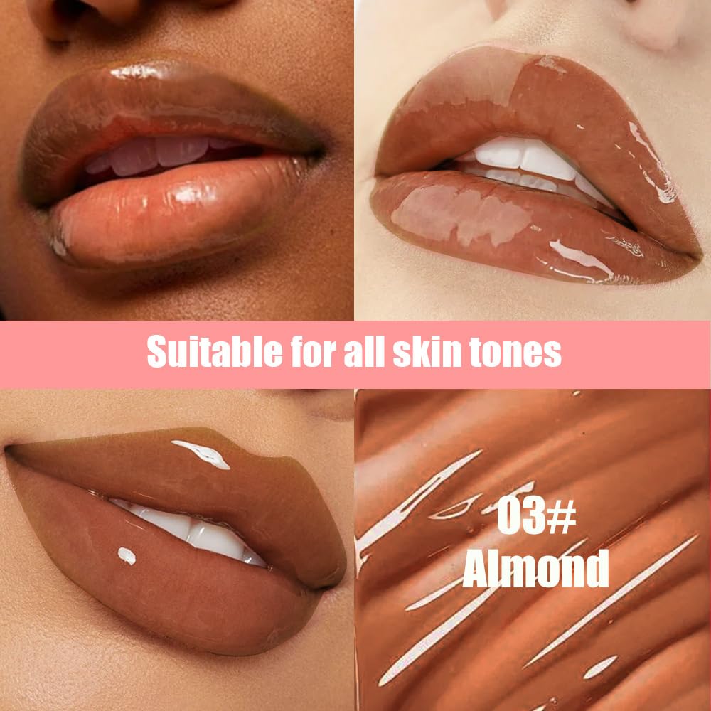 Summer Hydrating Lip Butter Balms Lip Gloss,Natural Vegan Lip Balm Tinted for Instant Moisture,Shine,Hydration Brown-Tinted,Soothes & Softens Dry Lips,Bálsamo labial hidratante 03#Almond (0.5 Fl Oz)