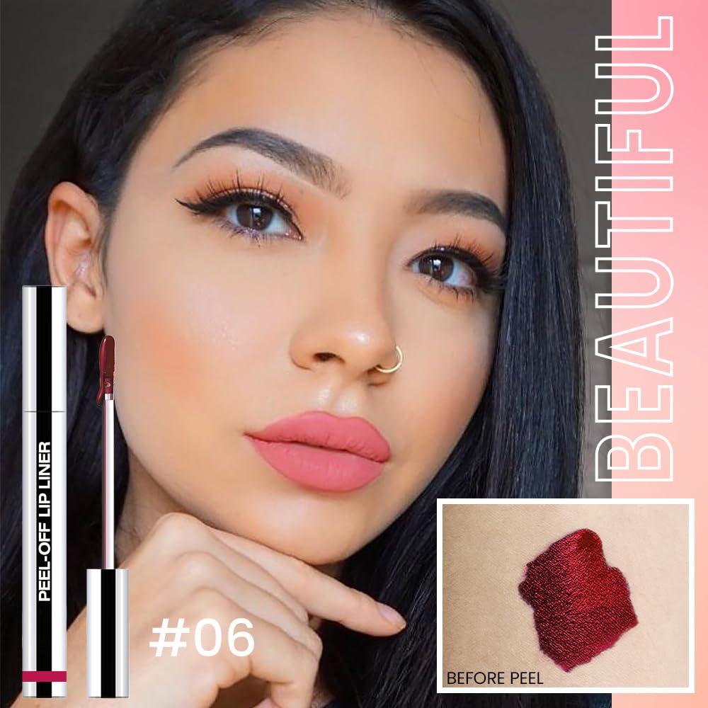 Matte Liquid Lip Stain Peel Off Lip Liner Tattoo - Pinkish Red, Waterproof Smudge-Proof Lip Gloss, Long-Lasting Non-Stick Cup Formula, Natural Peel Off Design for All Skin Types #6