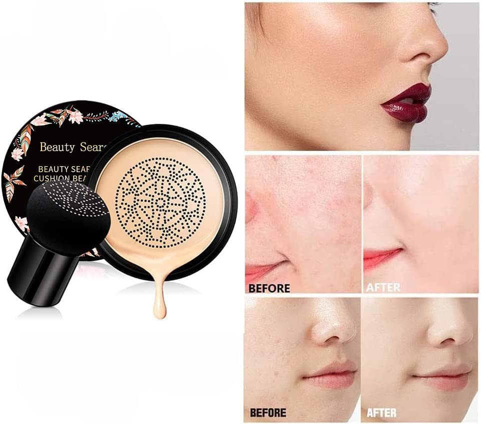 Beauty Glazed Mushroom Head Air Cushion CC Cream Foundation Cover Concealer Makeup Moisturizing Brightening Pigment Liquid Foundation, Even Skin Tone Makeup Base BB # 02 Naturel