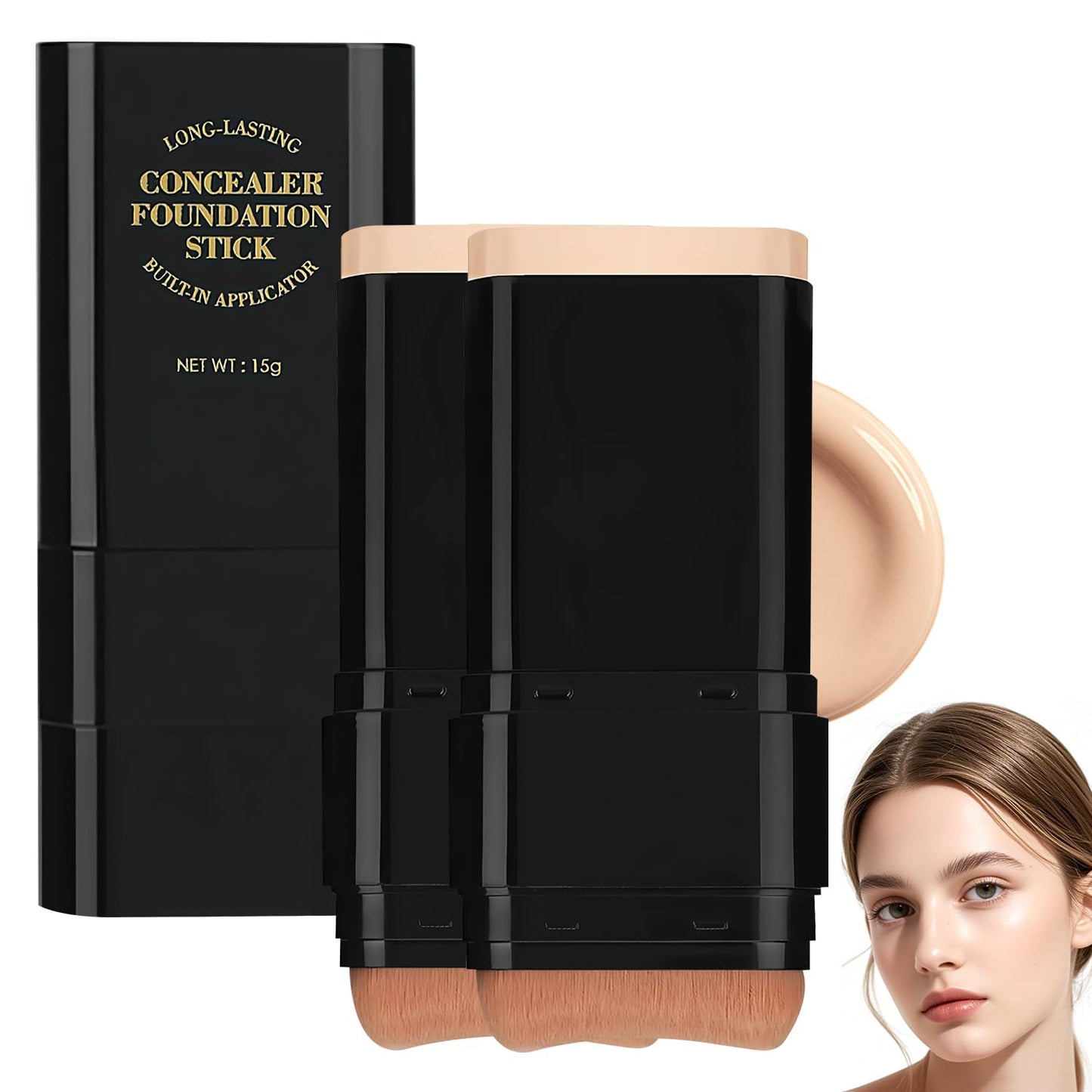 2PCS Long-Lasting Concealer Foundation Stick, Creamy Full Coverage, Hydrating Olive & Camellia Formula for Dark Circles (02natural)