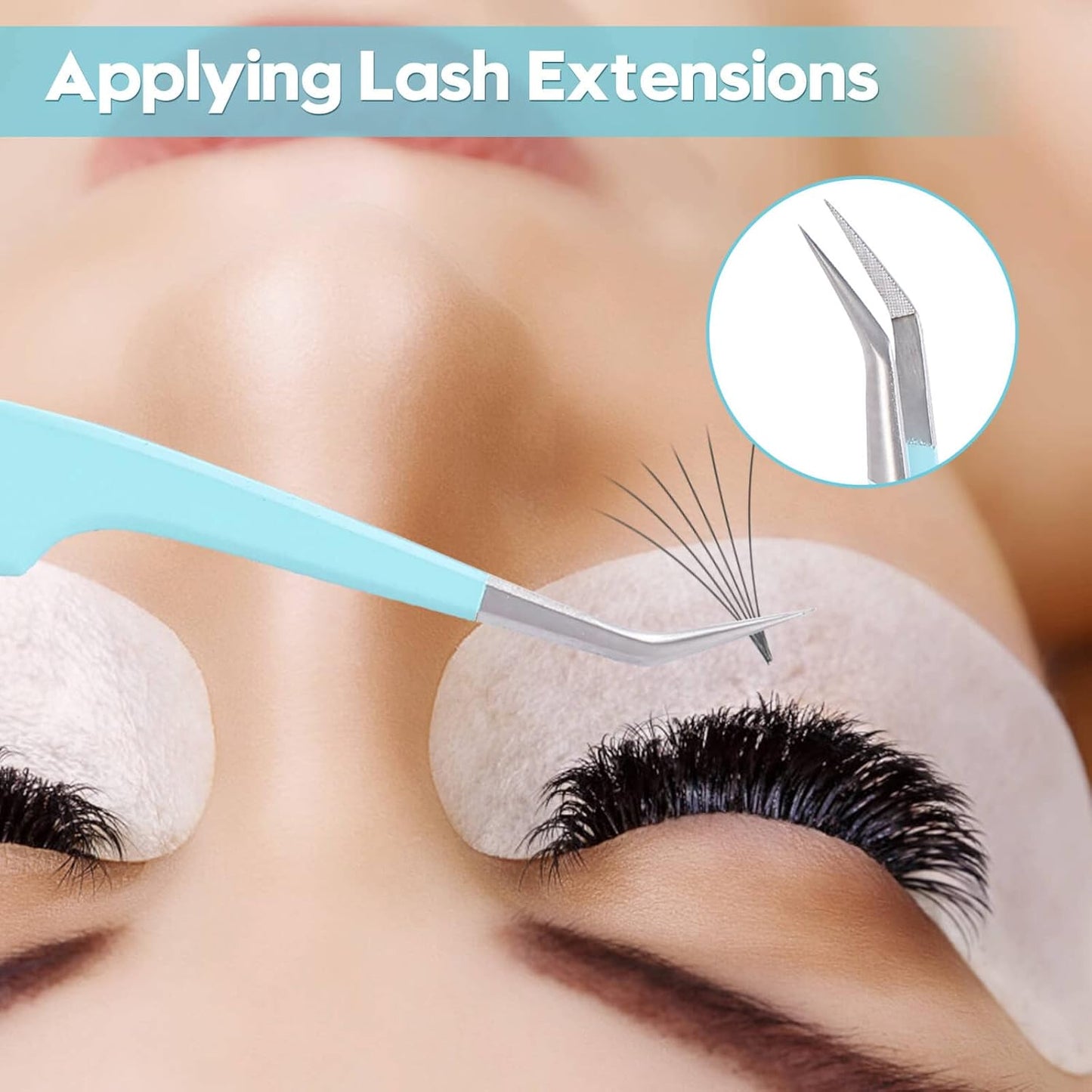 Ms.Queen Eyelash Extensions Tweezers,Professional Fiber Tip 45 Degree Lashing Tweezers for Volume Lash Extensions, Blue