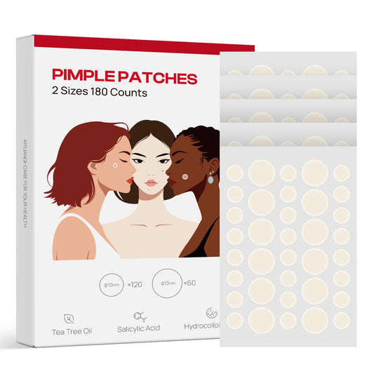 Large Pimple Patches For Face, Invisible Hydrocolloid Acne Patches, Salicylic Acid & Tea Tree, 2 Sizes 180 Counts Spot Stickers for Covering Zits and Blemishes
