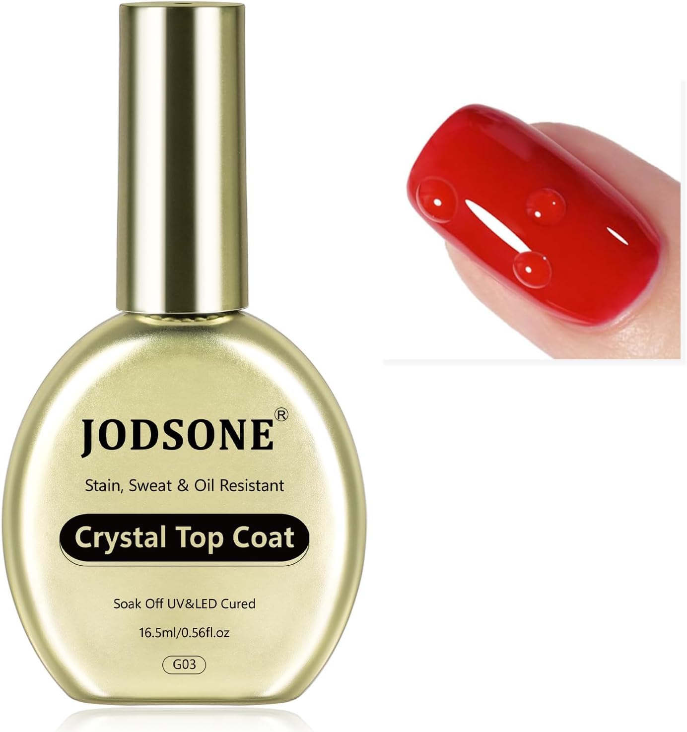 JODSONE Stain-Resistant Gel Top Coat - 16.5ml No Wipe Crystal Top Coat Gel Nail Polish, Anti-Stain & Long Lasting Gloss, for Sweaty Hands or Oil/Water Contact,U V Light Need