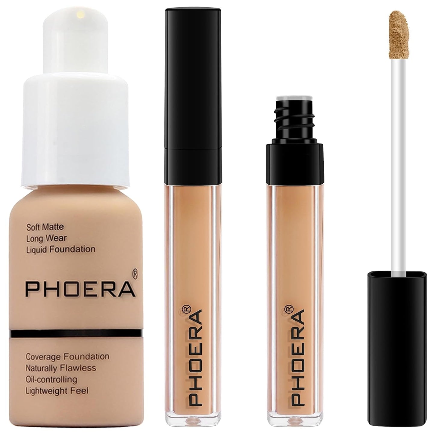 PHOERA Foundation Full Coverage,PHOERA Concealer Lightweight Full Coverage,PHOERA Makeup Long Lasting Wrinkles Matte Natural Finish for a Flawless Complexion (104 Buff Beige+104#CUSTARD)
