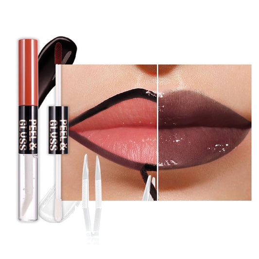 Maroon Lip Stain Peel Off Lip liner and Lip oil with Tweezer, Dual-Ended Peel Off Lip Stain Tattoo, Highly Pigmented Long Lasting Waterproof, Transfer-proof for All Skin Types, 07#