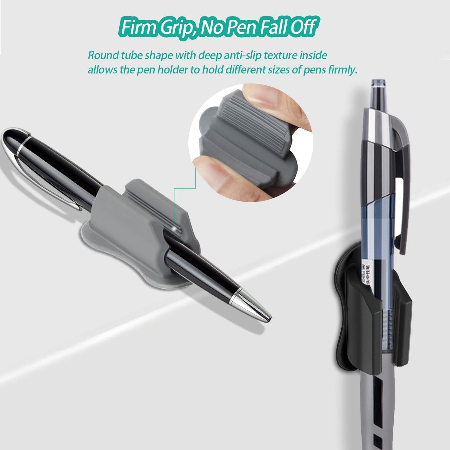 Adhesive Pen Holder for Wall Pencil Holder for Desk Organizer, 6Pack Silicone Pen Holders for Clipboard, Marker Holder Sticky Pen Holder for Desk Accessories, Office Supplies (2black+2white+2grey)