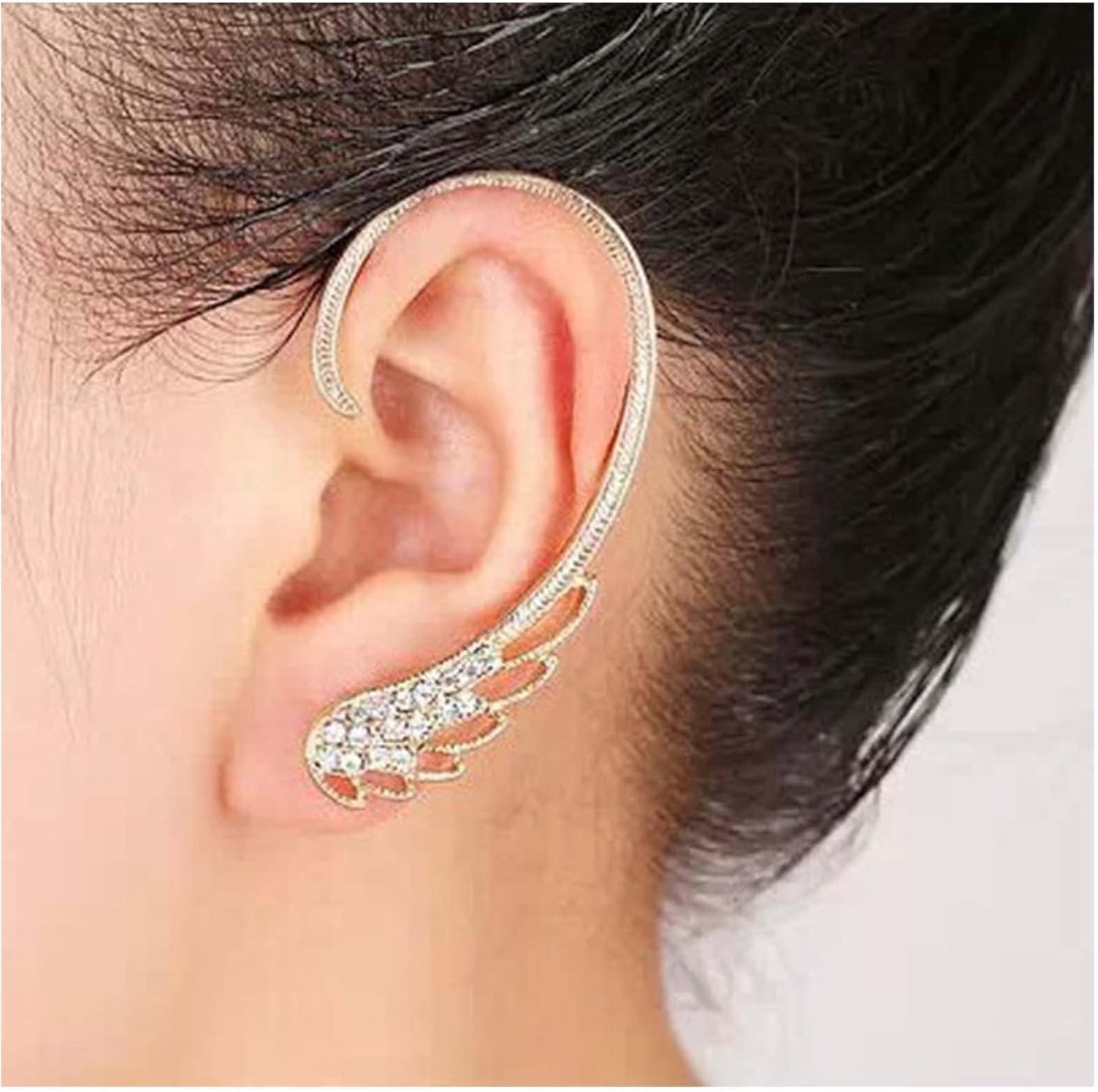 Boho Rhinestone Angel Wing Ear Climber Earrings Gold Cz Crystal Ear Crawler Earrings Wing Ear Cuff Wrap Earrings Cartilage Clip on Earrings Jewelry for Women Gifts