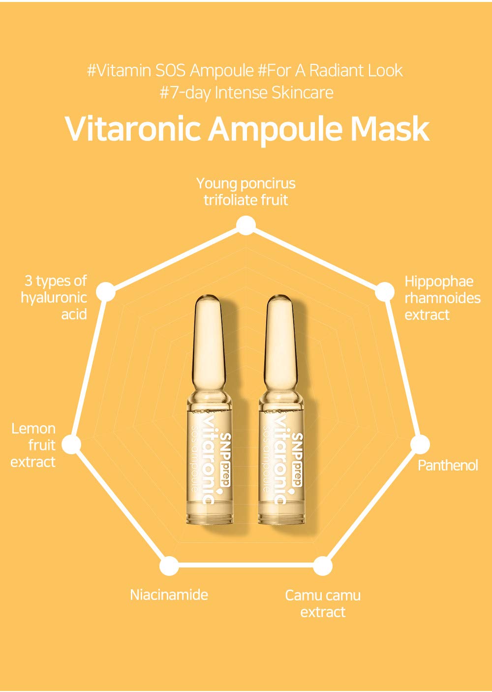 Snp Vitaronic SOS Ampoule | 1 Week Facial Supply Nourishing and Moisturizing for All Skin Types | Korean Skin Care Face Moisturizer | Vitamin Facial Moisturizer | 7 Vials - 1.5ml per Vial
