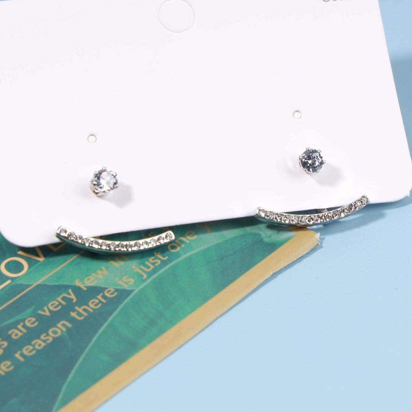 Crystal Bar Ear Climber Earrings Silver Rhinestone Ear Jacket Earrings Boho Bar Ear Crawlers Earrings Minimalist Geometric Moon Earrings Jewelry for Women and Girls