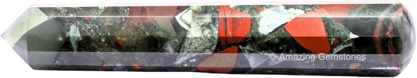 Amazing Gemstone African Bloodstone Crystal Wand Massage Stick - Pelvic Wand Gua Sha for Adults - Crystals and Healing Stones Massage Wands for Adults Gifts (Pointed)