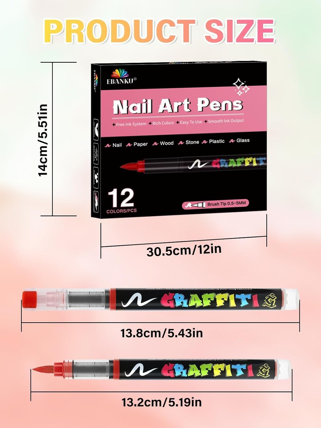 EBANKU Nail Art Pens Beauty Gift Set, 12 Colors Quick Drying Soft-Tip Nail Polish Pens 3D Acrylic Paint Nail Pens for Nail Art Color-fast Nail Point Dotting Liner Pen Sets for Home & Salon Nail DIY