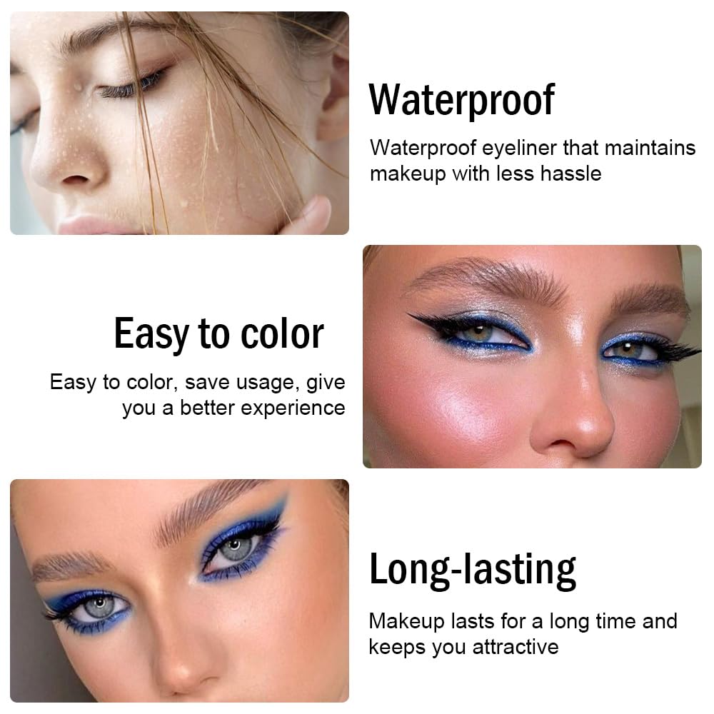 evpct Blue Glitter Eyeliner Pencil for Eyes, Dark Royal Blue Metallic Shimmer Eye Liner Pencil Makeup Waterproof Smudge Proof, Colored Gel Waterline Eyeliner, Face Eye Paint Stick Halloween Makeup 07