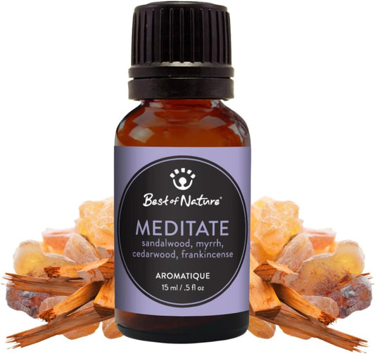 Best of Nature Meditate Essential Oil Blend – Sandalwood, Myrrh, Cedarwood & Frankincense – 100% Pure for Diffuser, Calm & Focus – Grounding Aromatherapy for Daily Rituals