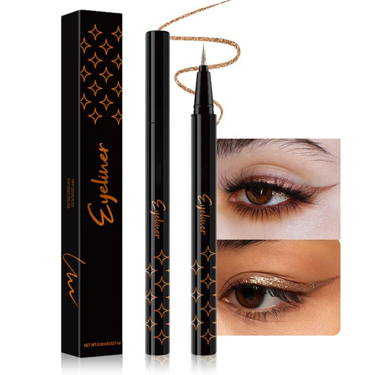 evpct 1Pcs Bronze Liquid Eyeliner Makeup, Bronze Gold Glitter Metallic Shimmer Colored Eyeliner Liquid Eye Liner Eyeshadow Pencil Face Body Glitter Makeup, Longwear, Fake Eyelashe Mascara Accessories