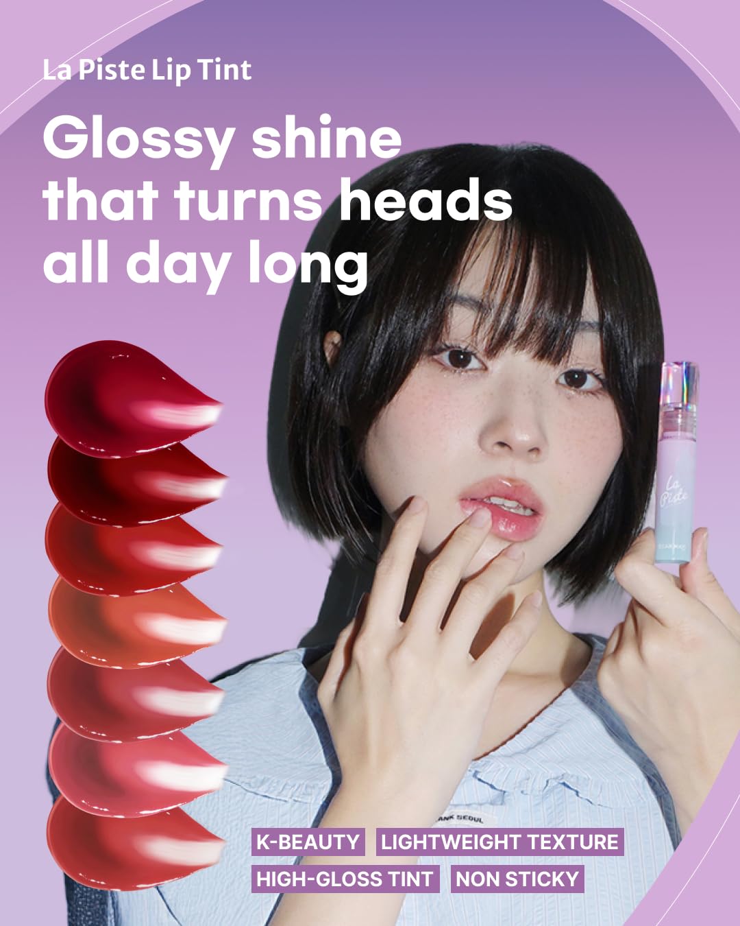 DEARMAY LA PISTE LIP TINT LP06 Blissful 0.14 oz. long lasting lip stain with glossy finish and lightweight texture, non sticky, hydrating formula with no flaking and glassy vivid tint, korean makeup