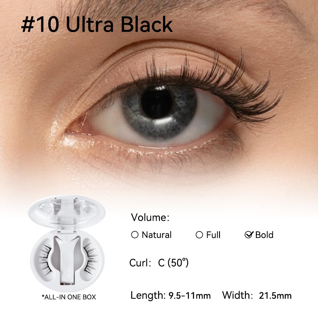Soft Magnetic Eyelashes Kit with Applicator, No.10 Ultra Black, Reusable Glue-free Wispy Magnetic Lashes, Cruelty-free False Lashes, Waterproof, Lightweight, Suit for Heavy Makeup