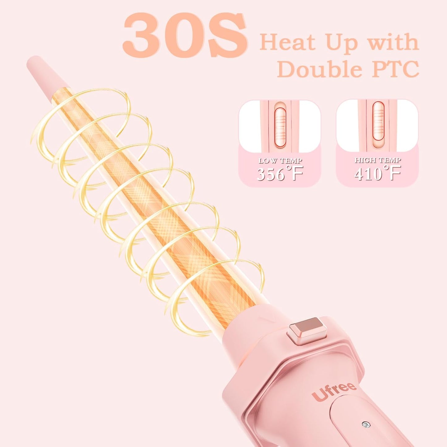 Ufree 5 in 1 Curling Iron with Ceramic Barrels (0.35"-1.25"), Curling Wand Set with Flat Iron Hair Straightener, Instant Heat Up, Dual Voltage Hair Curler, Gifts for Women, Pink