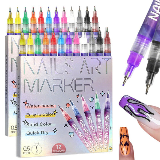 12 Colors Nail Art Pens Set, 2025 Upgrade Nail Art Markers for Gel Nails, 3D Nail Polish Pens, Drawing Painting Point Dotting Pen Acrylic Paint Marker for DIY Nails Art Manicure Tools (2 Set)