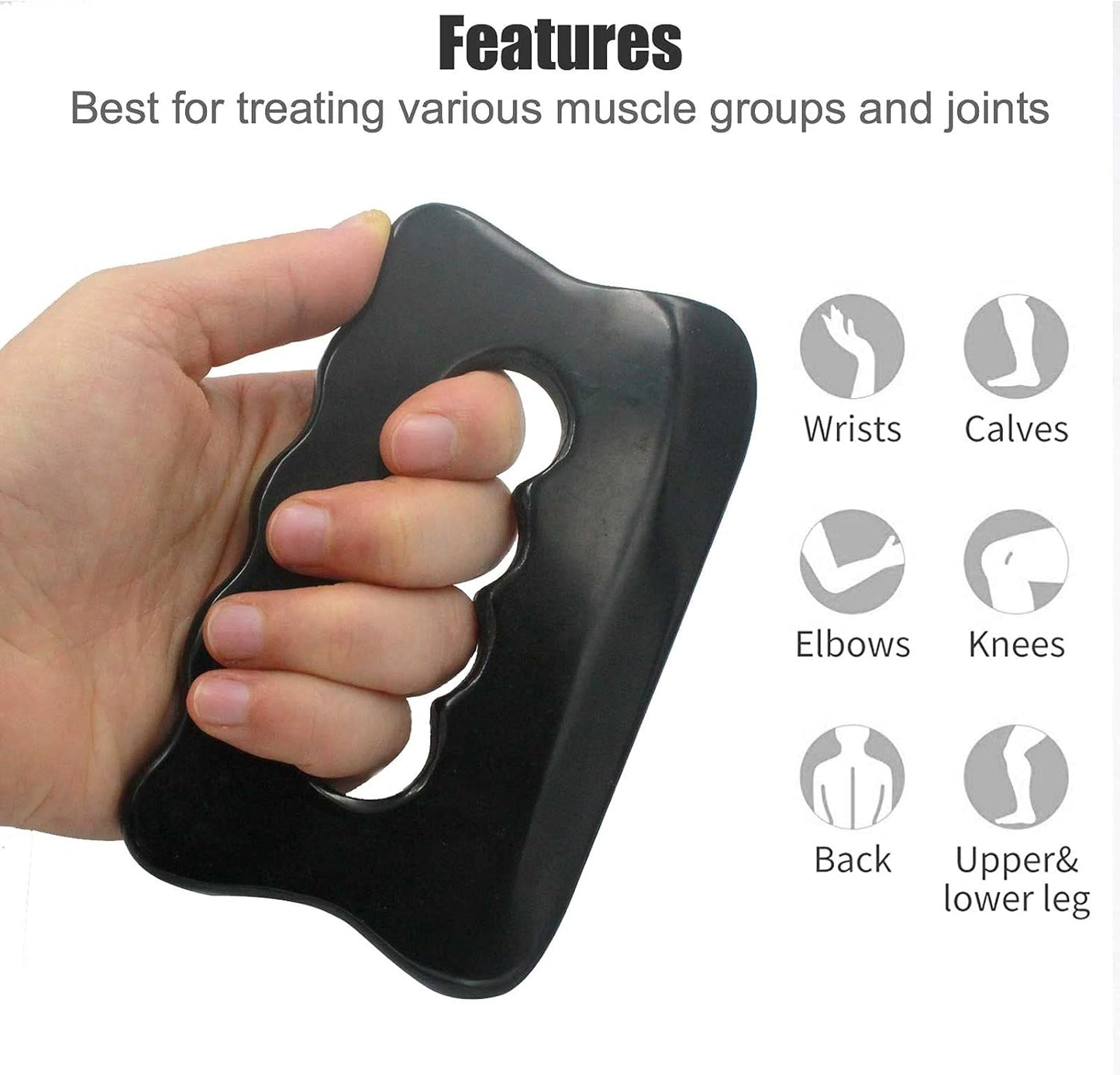 Gua Sha Massage Tool, Bian Stone Gua Sha Tool Gua Sha Stone for Soft Tissue Scraping, Used for Back, Legs, Arms, Neck,Shoulder(Black)
