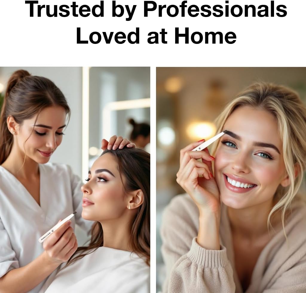 Slant Tip Precision Tweezers - Stainless Steel Eyebrow Tweezers for Women & Men - Precision Tweezers for Facial Hair, Ingrown Hair & Brow Shaping - Professional Beauty Tool (White)