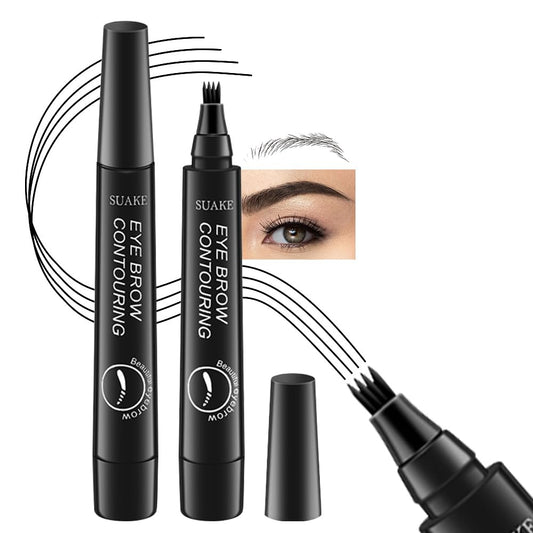 Kaely 2Pcs Eyebrow Pencils for Women, 4 Tip Magical Precise Waterproof Brow Pen, Microblading Eyebrow Contouring Pen, lapiz de cejas 3d Eye Brow Gel, 24h Smudge Proof,05 Black