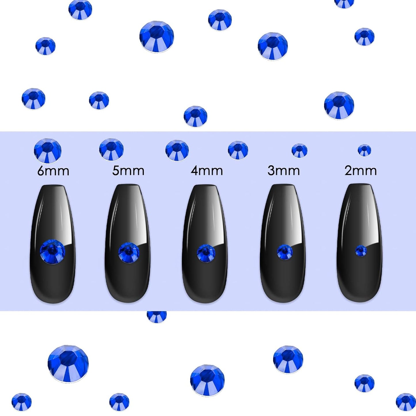 Canvalite 2784PCS Blue Rhinestones Flatback Gems, Nail Rhinestones Nail Art Gems with Glues, Pick Up Tweezers and Rhinestone Picker Dotting Pen, Nail Art Tools for Nails, Clothes, Face, Crafts