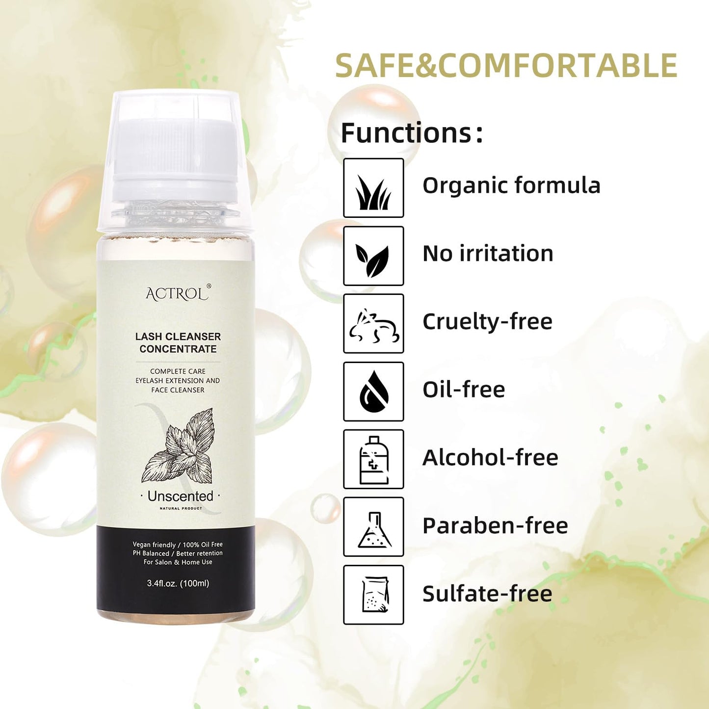 Eyelash Shampoo Concentrate 100ml Lash Extensions Cleanser Concentrate Unscented Natural Foaming Shampoo DIY Wash for Extensions Lashes with Salon Home Care-Makes 60ml Bottles