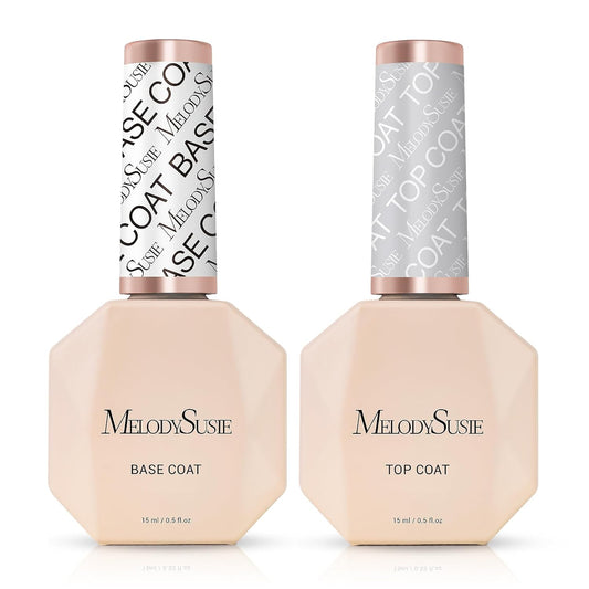 MelodySusie Top Coat Base Coat No Wipe Glossy Set Long Lasting Shine Finish Soak Off UV LED Nail Lamp Nail Polish Art Design Manicure Kit Perfect Gifts for Women Girls 2 Pcs 15ml Clear