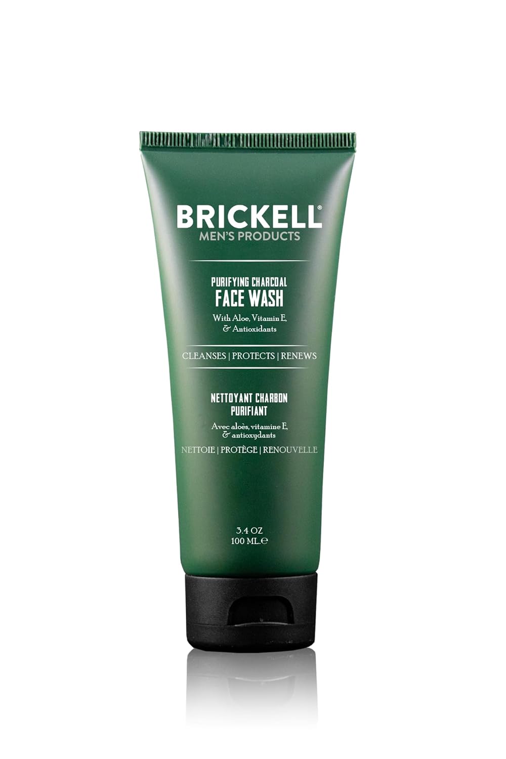 Brickell Men's Purifying Charcoal Face Wash for Men, Natural and Organic Daily Facial Cleanser, 3.4 Ounce, Scented Men's Face Cleanser