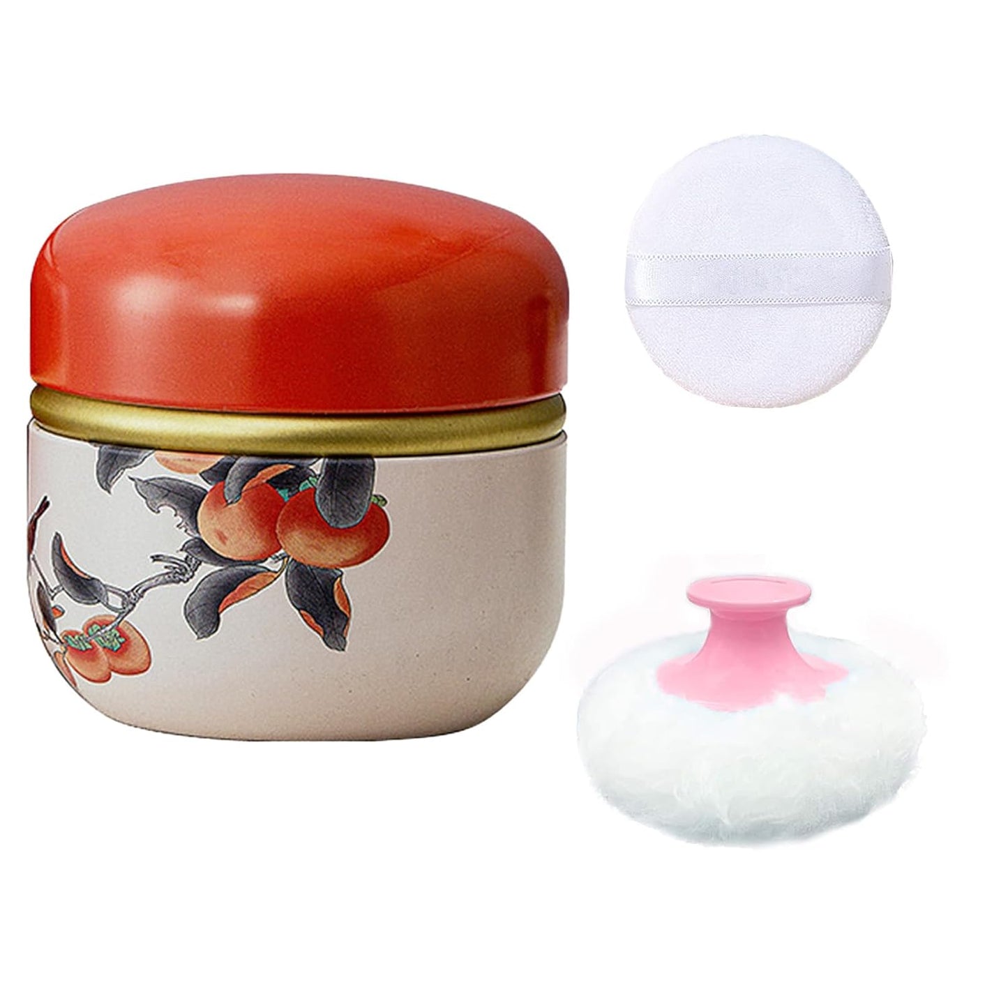 Body Powder Puff and Container for Dusting Powder, Women Powder Puff and Powder Case for Bath and Travel (Persimmon)