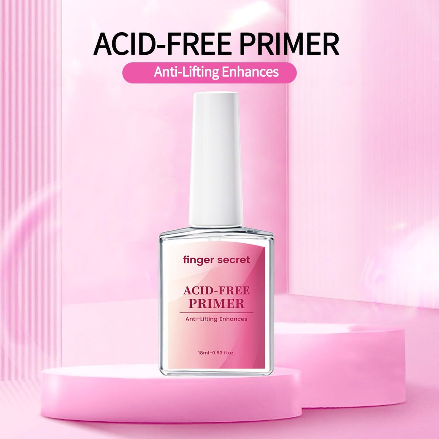 FINGER SECRET Acid-Free Primer Nail Prep Base coat,18ml Quickly dry Primer. Anti-Lifting Enhances Adherence Bonder Non-Acid for Acrylic Nails Press on Tips Powers & UV Gel