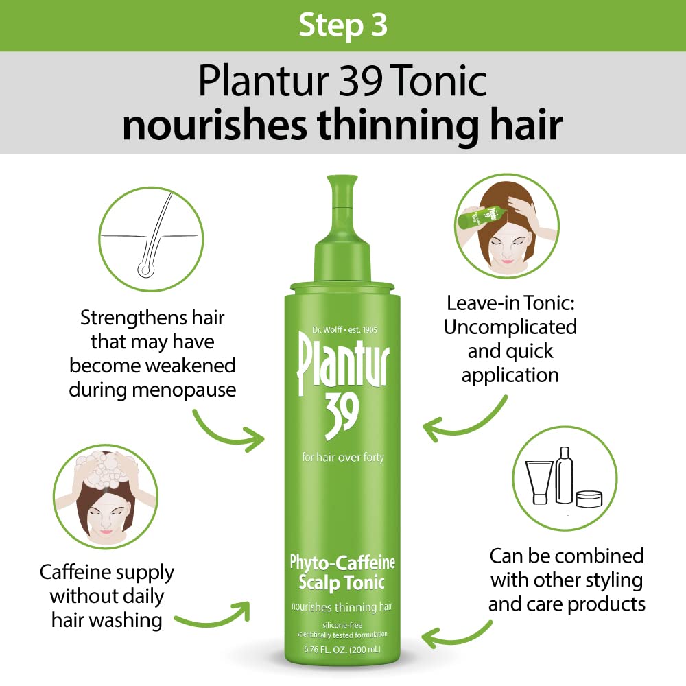 Plantur 39 3-Step System for Fine and Brittle Hair Bundle with Phyto-Caffeine Formula to Promote Natural Growth, Shampoo (8.45 Oz), Conditioner (5.07 Oz), and Tonic (6.76 fl oz)