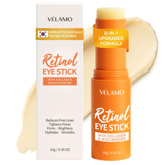 VELAMO ADVANCED Retinol Eye Balm Stick: Made in Korea, Upgraded 8-IN-1 Formula with Collagen, Niacinamide & Peptides – Under Eye Cream for Dark Circles, Puffiness & Wrinkles, 0.35oz/10g