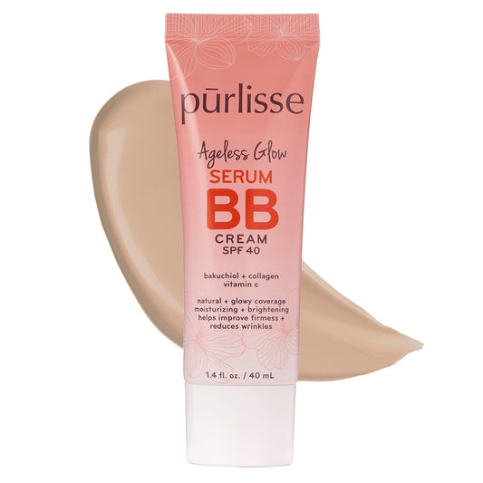 pūrlisse Ageless Glow Serum BB Cream SPF 40 - Glow BB Cream with SPF Enriched with Bakuchiol & Vitamin C to Help Improve Firmness & Reduce Wrinkles for Dewy Skin - Light (1.4 oz)