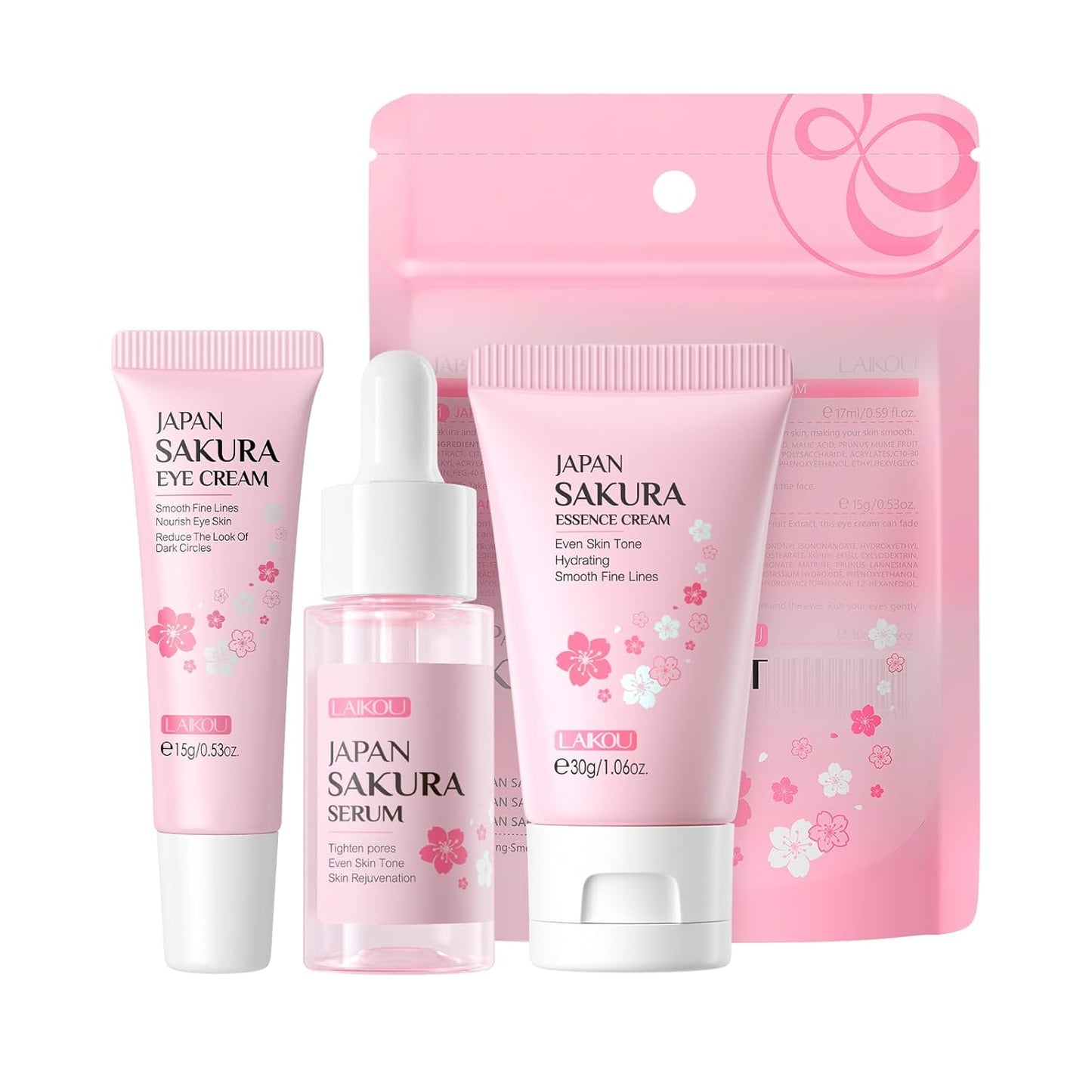 Skin Care Set JAPAN SAKURA Women Beauty Gift Sets Skin Care Kit with Serum, Eye Cream, Face Cream Travel Kit for Women Wife Mom Teen Girls TSA-friendly Sizes Birthday Gift 3pcs