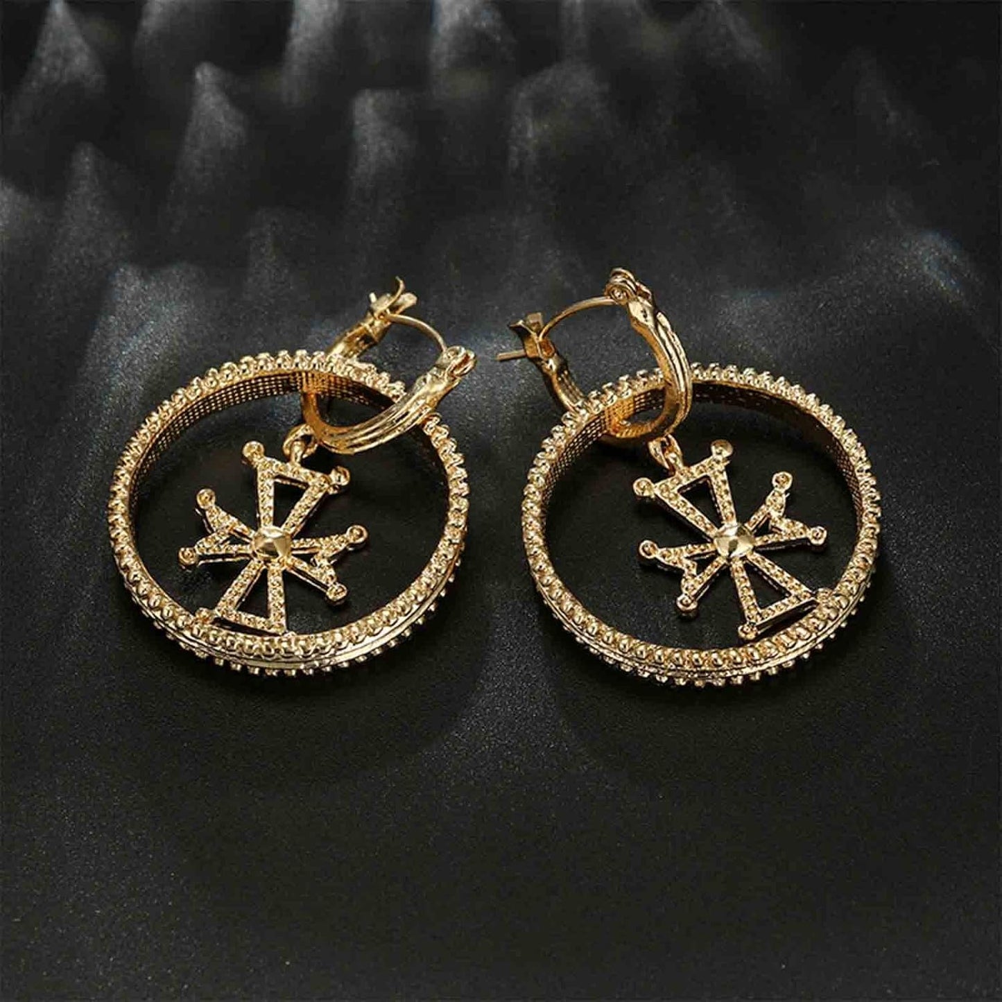 Punk Circle Cross Earrings Gold Circle Drop Dangle Earrings Brass Geometric Earrings Modern Chunky Drops Earrings Jewelry for Women and Girls Gifts