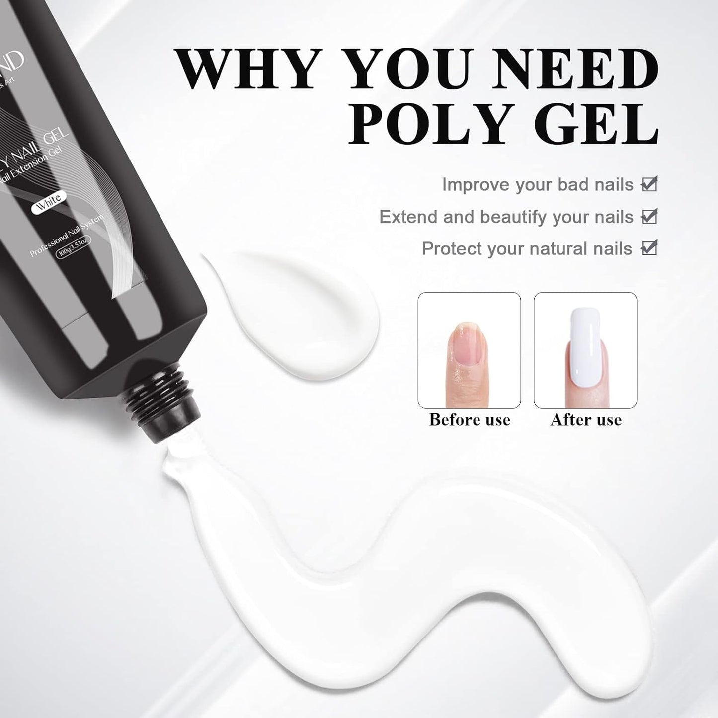 SAVILAND Poly Gel-100 G Milky White Color Poly Nail Gel, Large Capacity Extension Durable Gel for Nail Strengthener, Long-Lasting, Easy to Use for Starter & Professional Manicure DIY Art Home Salon