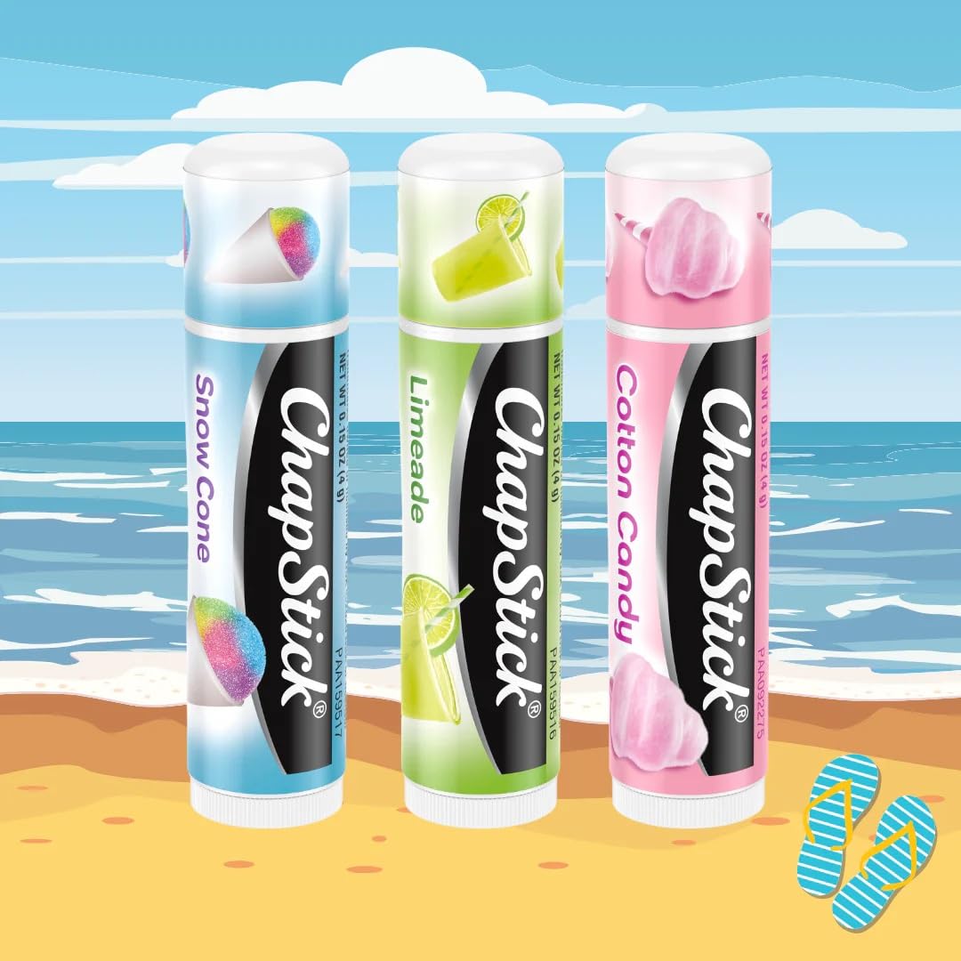 ChapStick Lip Balm, Vacation Getaway Collection (Snow Cone, Limeade, and Cotton Candy) + 2 Cotton Candy, 0.15 Oz Ea (5 Piece Set)