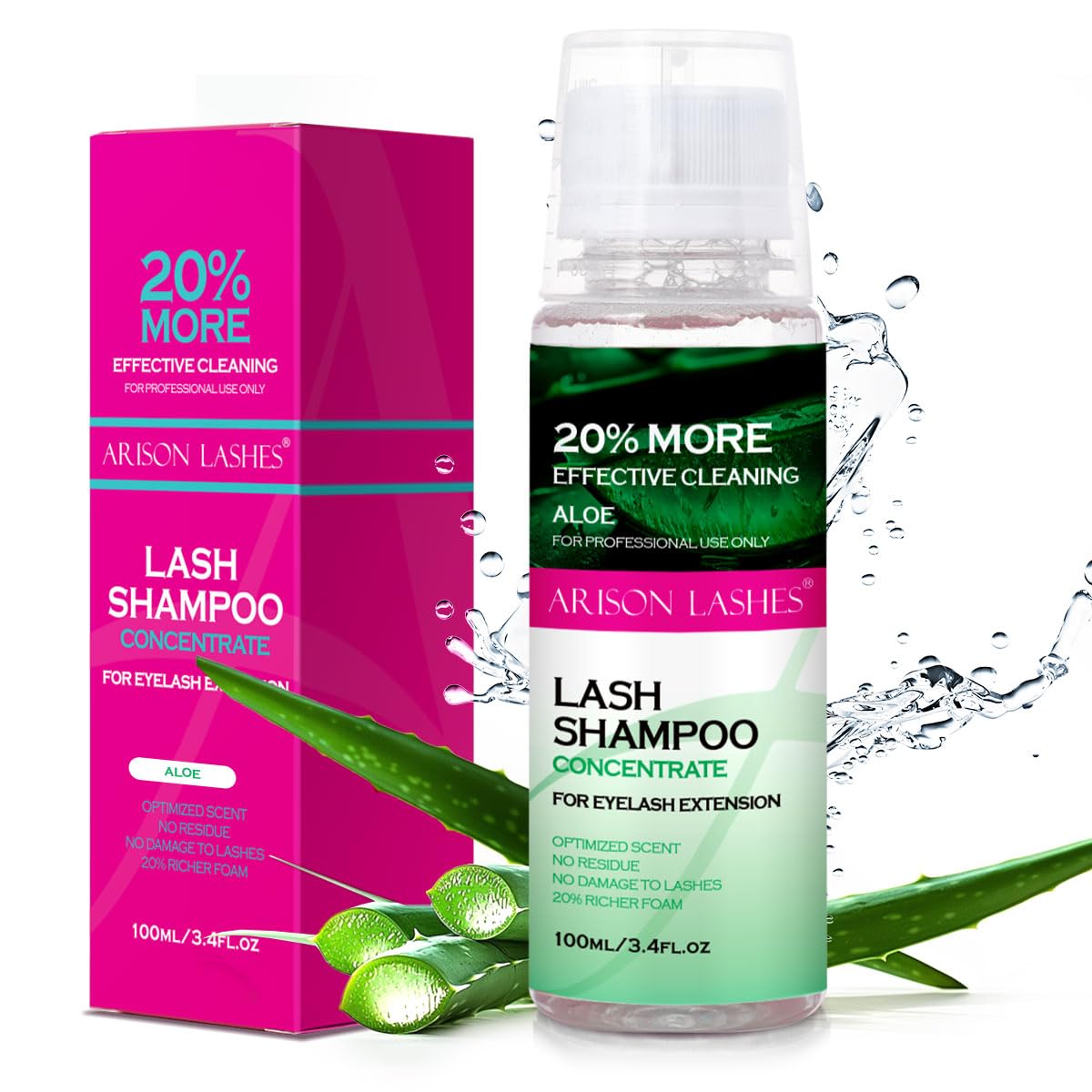 ARISON LASHES Lash Shampoo Concentrate for Lash Extensions 100ML Eyelash Cleanser Concentrate Oil-Free Eyelash Extension Shampoo with Salon Home Care(Aloe Vera)