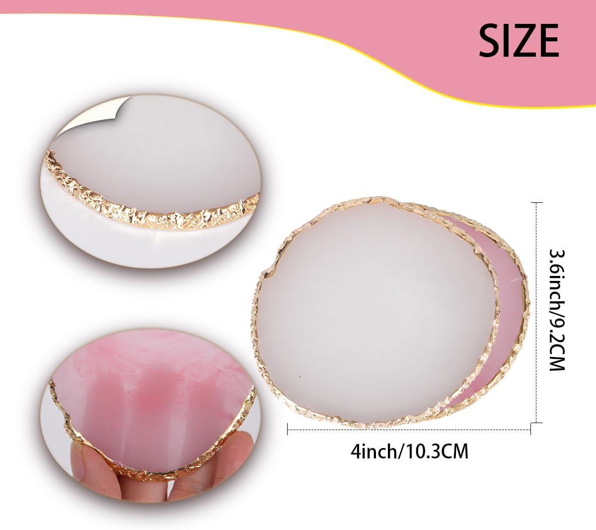 Nail Polish Palette, 2Pcs Resin Nail Art Palette, Nail Painting Mixed Color Palettes, Gold Edge Makeup Mixing Tray, Nail Supplies For Nail Techs, Nail Art Display Board(Orbicular)