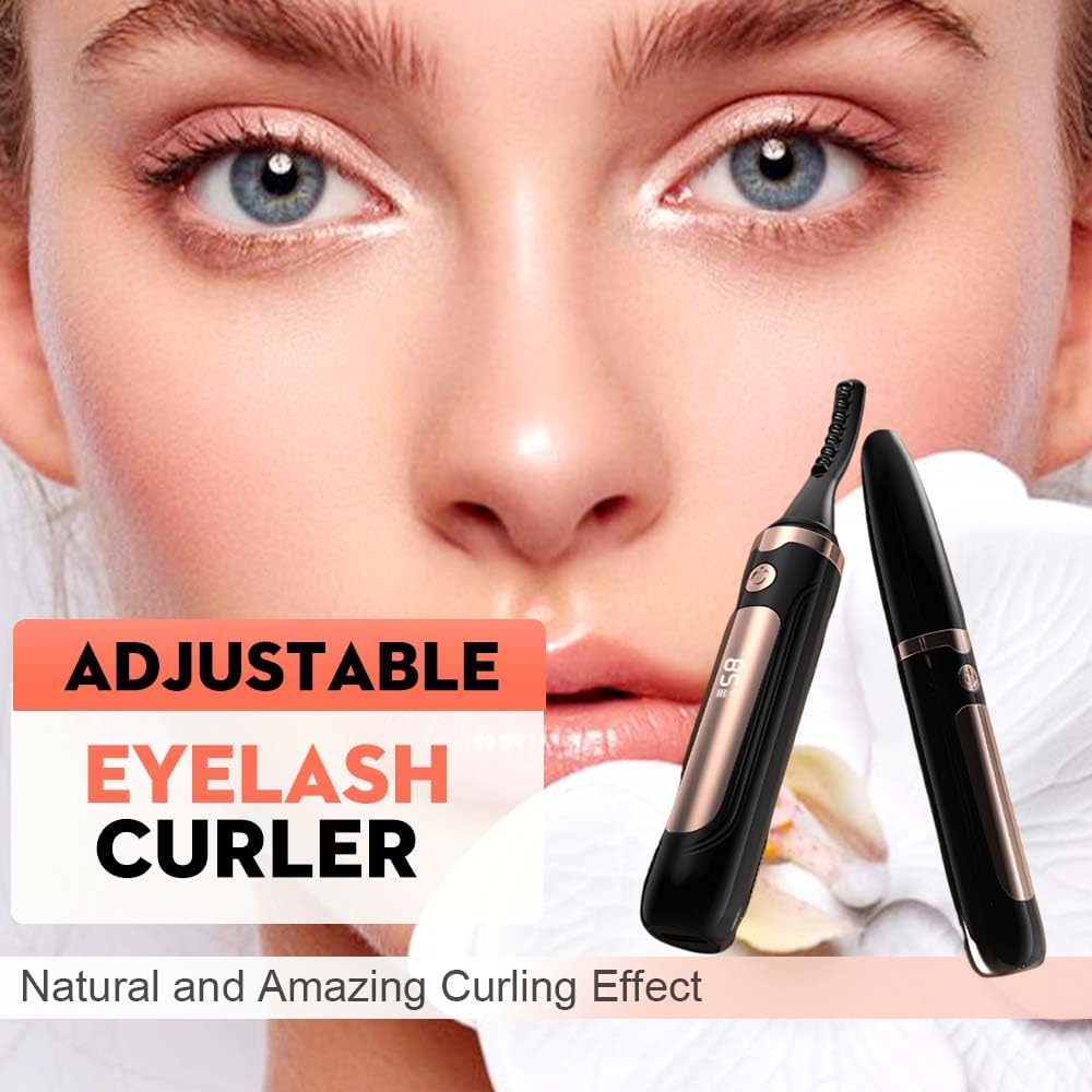 Heated Eyelash Curler, 2025 New Electric Eyelash Curler with LED Display, Portable Rechargeable Eye Lash Curlers Heated Makeup Tool for Women Girls (Black+White)